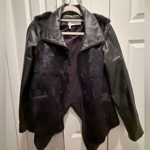 Derek Lam Black Rabbit Fur and Leather Women's Jacket